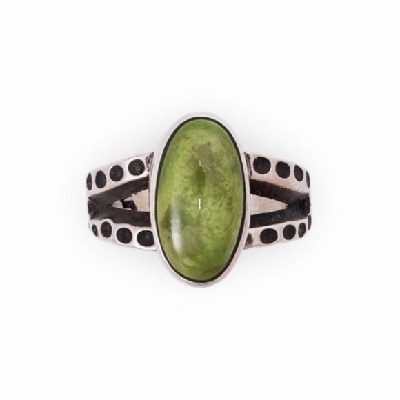 🫒 {PRICE FIRM} RARE DDR Green Turquoise Single Stone Ring, Hallmark, #741 - Picture 2 of 8